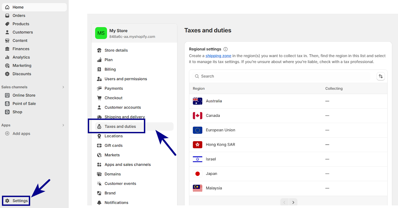 set up dropshipping sales tax in Shopify